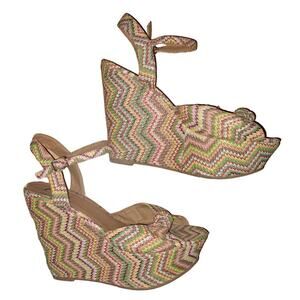 Candies Wedge Heel Sandals Rainbow Straw Woven Sz 8.5-9
